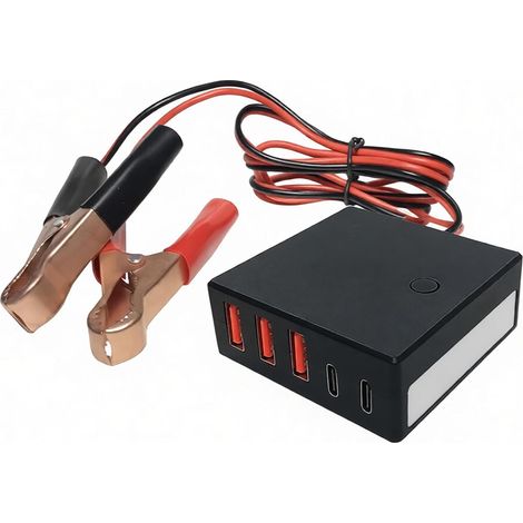 Convertisseur DC-DC 12/24V vers 5V 60W 5-Port USB 2,4A Module Régulateur Entrée 8-30V, adaptateur et alimentation avec 3 USB-A et 2 USB-C, LED 3 modes pour voiture, camion, camping-car, bateau (1/5)