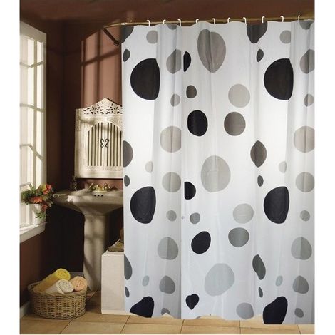 Rideau de douche Plastique PVA 180x200cm Noir & Blanc - Anneaux inclus MSV