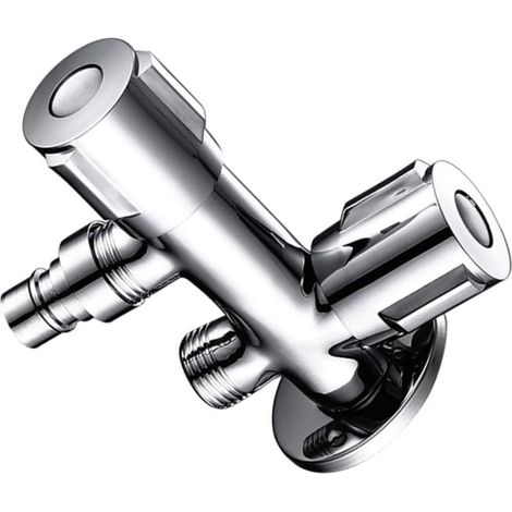 Générique Robinet d'Arrêt Double Sortie pour Lave-Linge Vanne d'Angle en Acier Inoxydable Argenté Contrôle Individuel du Débit d'Eau Accessoire pour M (1/5)