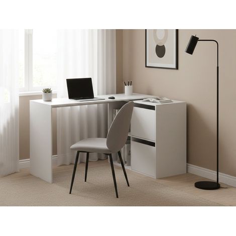 Scrivania Ascona, Scrittoio multifunzione modulare con scaffale, Tavolo da studio o ufficio multiposizione con montaggio ad angolo, 152x49h74 cm, Bianco (1/5)