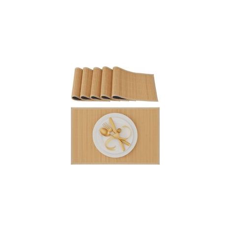 Set de table rectangulaire 45 x 30 cm – Lot de 6 dessous en bambou et polyester – Pour salle à manger ou cuisine – Antidérapant (1/5)