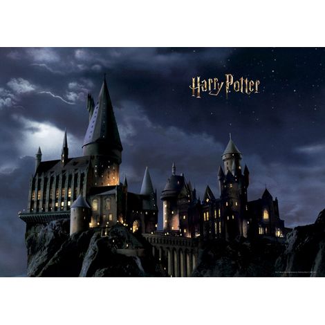 Papier peint panoramique Harry Potter Poudlard 1.82 x 2.52 m – Motif noir et bleu foncé – Facile à poser – Écologique certifié FSC (1/4)