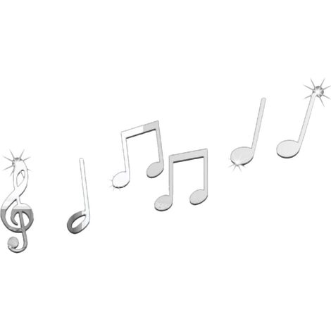 Autocollant Facile à Coller Miroir Argenté Mural en Acrylique Motif Notes de Musique sans Colle, pour Décoration Intérieure Bureau ou Chambre (1/5)
