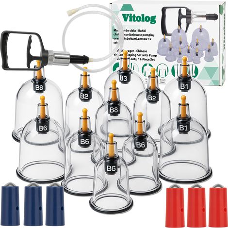 BC Chinesische Vakuum-Schröpfgläser, feuerlos, medizinisch, mit Pumpe, 12er-Set (1/5)