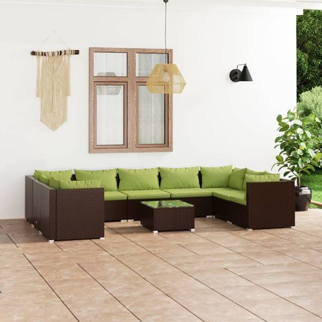 10-tlg. Garten-Lounge-Set mit Kissen Poly Rattan Braun (1/5)