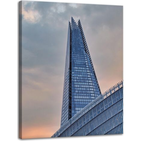 Peinture sur toile représentant une perspective architecturale d'un gratte-ciel, 30 x 40 cm