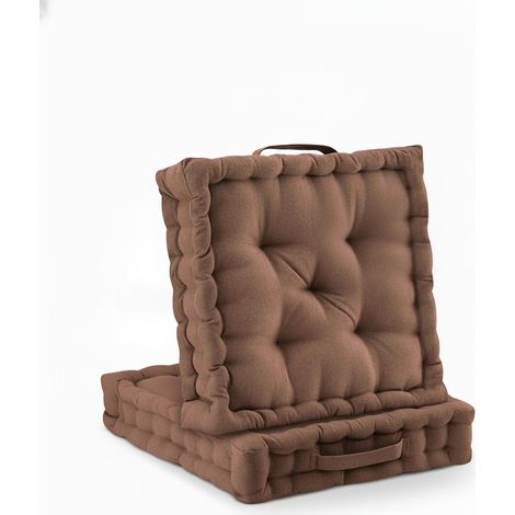 Lot de 2 coussins de sol Coussin d'assise Mila, 50x50cm, marron