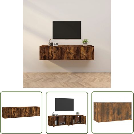 The Living Store Meubles TV muraux 2 pcs chêne fumé 80x34,5x40 cm - Meuble Tv Mural - Meuble Tv Moderne - Meuble Tv Suspendu - Étagère Murale - Rangement Tv (1/5)