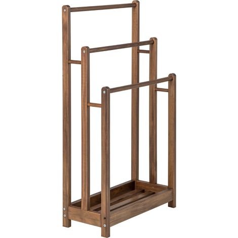 Toallero de pie 45,5 x 22 x 86 cm con 3 barras y balda de almacenaje estilo clásico madera marrón 200020723 (1/2)