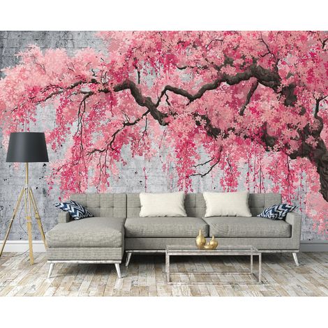 Fototapete Baum Beton Abstrakt, für Wohnzimmer und Schlafzimmer, 150 x 105 cm – Komplettset inkl. Kleister & Anleitung (1/5)