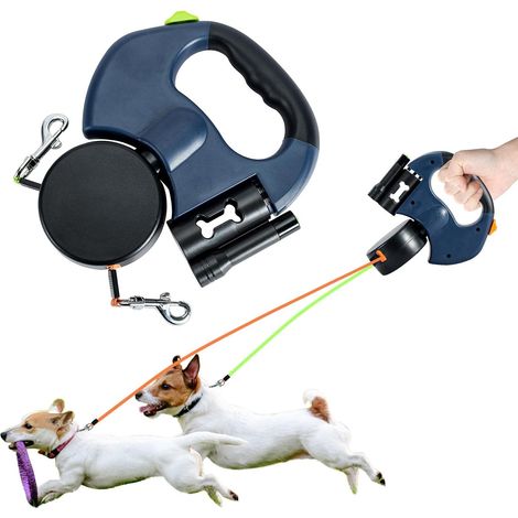 NineClouds Laisse Double Rétractable pour 2 Chiens, Laisse Double 3M avec Lumière LED (1/5)
