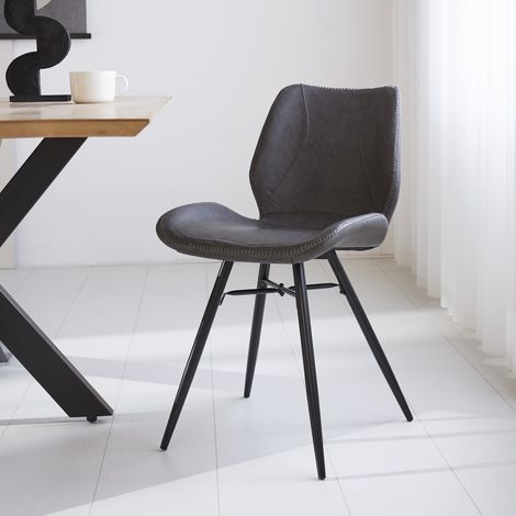 Beau Chaise de Salle à Manger Industrielle Anthracite Similicuir (1/5)