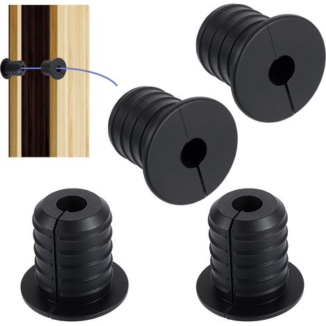 Lot de 4 passe-câbles muraux pour kit de guidage de câbles - Noir - Passe-câble mural - Kit de guidage de câble pour trou mural - Routeur de câble Ethernet (1/5)