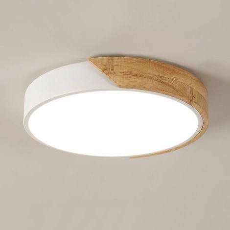 Plafonnier LED Bois 30W Lampe de Plafond Moderne Ronde Parfait pour Chambre Salle de Bain Cuisine Salon Bureau Ø30cm Luminaire Blanc Neutre 4500K (Blanc) (1/5)