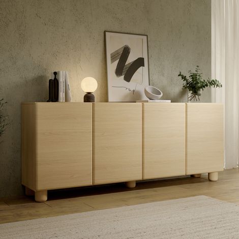 Credenza Hamomole, 4 Regale, Türen mit Scharniere, 4 Türen, 200x38x80h cm, Braun Eiche (1/5)