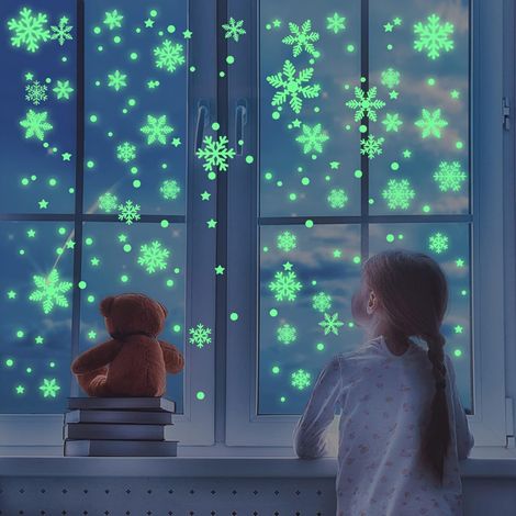 256 Pièce Noël Autocollants Fenetre, Fluorescent Decoration Noel Deco Noel Stickers Fenetre Flocon de Neige Décoration Noel Interieur, DIY Amovibles P (1/5)