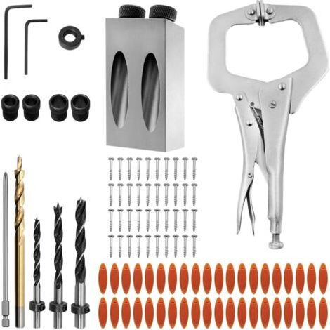 QORVA-Guide de perçage d'angle 15°, tout aluminium, avec serre-joint, clé et bague de butée, accessoire de menuiserie pour projets de bricolage (1/5)