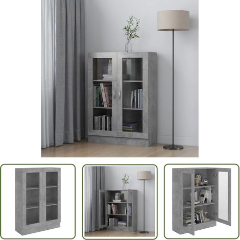 INLIFE Armoire à vitrine Gris béton 82,5x30,5x115 cm Aggloméré (1/6)