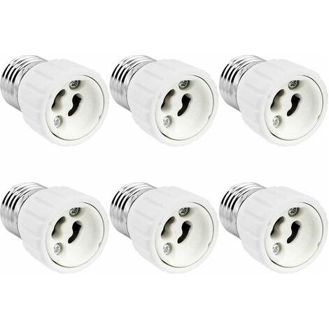 E27 to GU10 Socket Adapter, 0-250V, Max. 200W, E27 Screw-in Socket Converter for GU10 LED, Halogen, and CFL Bulbs, Ceramic Adapter, Pack of 6 (1/4)
