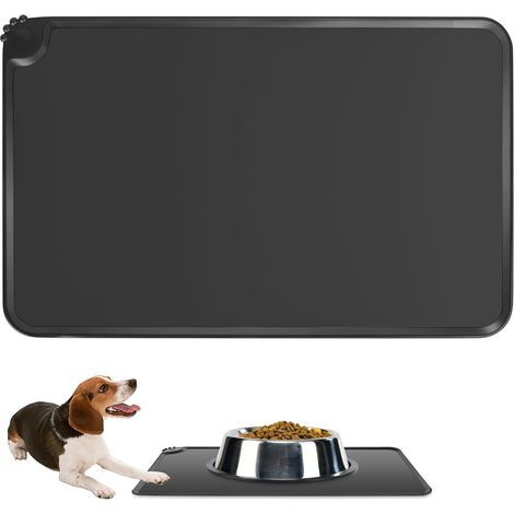 Vakuum-1 Tapis Gamelle Chat, Silicone Antidérapant Bord Surélevé, Pour Chien Animal Compagnie, Noir (1/5)