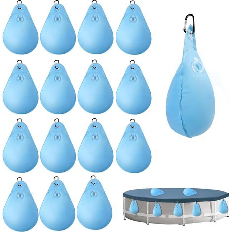 Lot de 16 poids pour bâche de piscine avec crochets – Sacs de lestage suspendus étanches en PVC épais – Poids antigel pour bâche d'hivernage, adaptés aux piscines hors-sol (1/5)