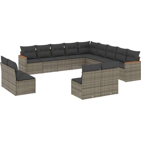 Set sofás de jardín con cojines 13 piezas ratán sintético gris vidaXL (1/3)