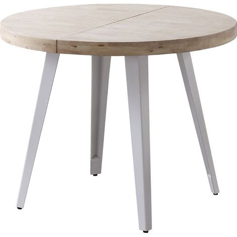 Home Heavenly® - Mesa comedor redonda extensible estilo industrial SKADI. Mesa de 100 cm diámetro. 2 tramos extensión a 140 hast Color: Roble Nordish - Blanco (1/5)