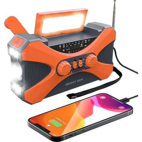Filiyano-Radio d'urgence à manivelle 10 000 mAh - Radio solaire à manivelle, accessoire de camping et de survie (1/5)