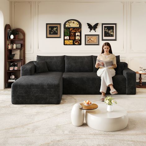 241cm Wolkenmotiv-Sofa, moderne minimalistische bekleidete Couchen, komfortabler L-förmiger Sofa für den Wohnraum, tiefer Sitz mit Ecke, ohne Montage erforderlich, Schwarz