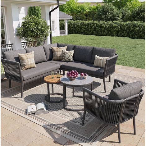 Salon de jardin modulable 6 pièces gris métal olefin 114,5x61x67 cm pour terrasse (1/5)