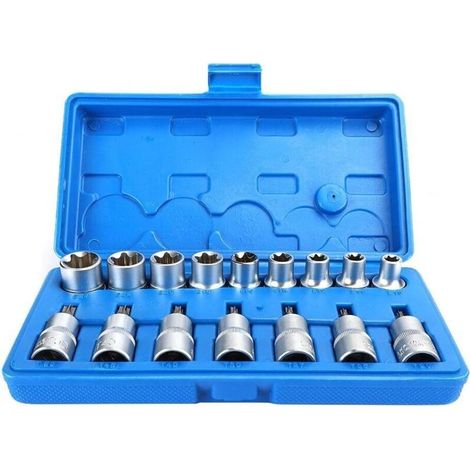 Kit de douilles hexagonales en acier au chrome vanadium de 16 pièces 1/2 pouces (1/4)