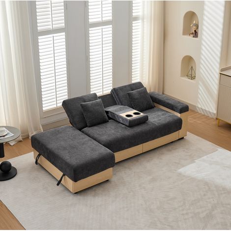 Divano angolare convertibile con contenitore, schienale 102°/135°/180°, 217 cm, grigio HAVRYA (1/5)