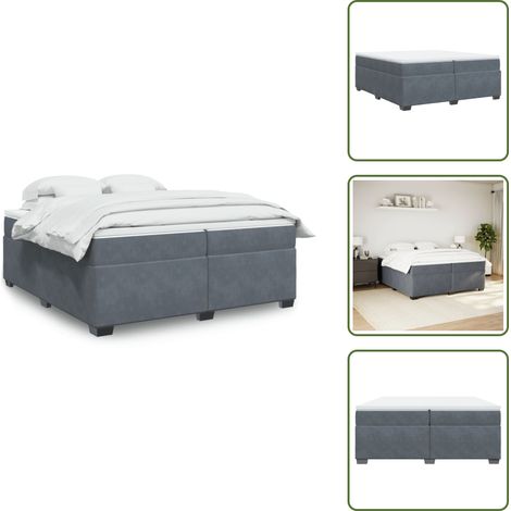 The Living Store Sommier à lattes de lit et matelas Gris foncé 200x200cm Velours - Lit Double - Lit Velours - Lit Avec Sommier - Matelas À Ressorts Ensachés - Literie (1/5)