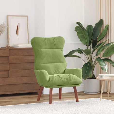 Fauteuil relax en velours vert clair avec pieds en bois massif, 69 x 74 x 93 cm - PANGIVO (1/5)