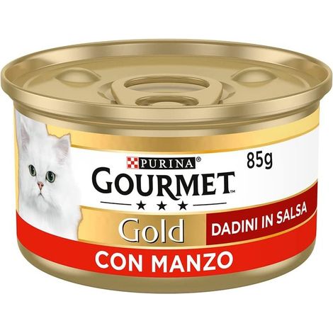 Purina Cat Gourmet Gold Dadini con Manzo  - Purina Cat Gourmet Gold Dadini con Manzo - Lattina Da 85 Gr (1/4)