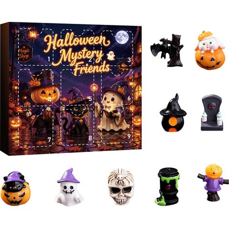 Calendrier d'Halloween à 9 cases, boîte surprise, citrouille fantôme en résine, décoration avec trou surprise, style J (1/3)