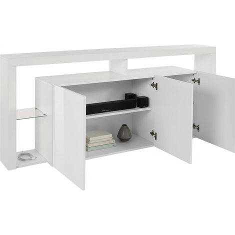 Dmora - Credenza Andale, Buffet da soggiorno a 3 ante, Madia da salotto, Credenza moderna, 100% Made in Italy, 200x40h80 cm, Bianco lucido