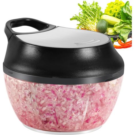 Hachoir à ail manuel,mini hachoir portable pour tomates, ail, salade, pesto, guacamole, purée, fruits, capacité de 2 tasses, noir (1/5)