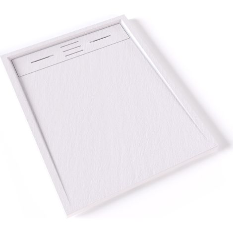 HIEMAL Receveur de douche 70 x 90 cm résine Blanc aspect ardoise + bonde incluse - Salle de bain