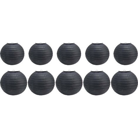 de 10 lanternes en papier rondes noires pour décoration de