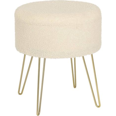 WOLTU Sitzhocker mit Stauraum runder Fußhocker Teddy-Fleece Metallbeine beige (1/5)