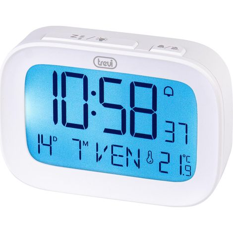 Trevi SLD 3850 Orologio Sveglia Digitale con Termometro Integrato, Grande Display LCD, Orologio e Calendario, Funzione Snooze, Bianco (1/4)