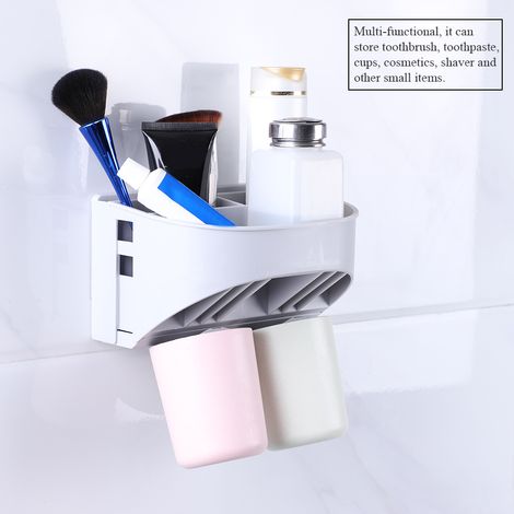 Porte-brosse à dents mural en fibre de bambou avec distributeur de dentifrice et support pour sèche-cheveux (1/5)