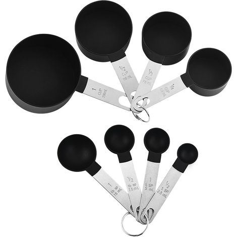 8 Stück Messlöffel Set, 4 Measuring Cups und 4 Löffel mit Edelstahlgriff, Measuring Cups and Spoons Set aus Kunststoff,Cup Messbecher für Küche Kochen Backmessen und Flüssige Zutaten Messwerkzeug (1/5)