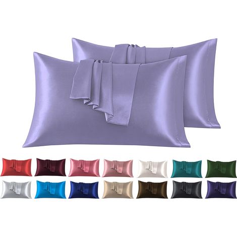 Taies Oreiller Satin 40 x 80 cm Lot de 2, Taies Oreiller Satin Lilas, Satinées Housse d'oreiller Doux Prend Soin de Votre Peau et Antichute de Cheveux (1/5)