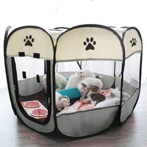 Tente octogonale pliable portable pour chien ou chat - Gris - 74x74x43CM (1/5)