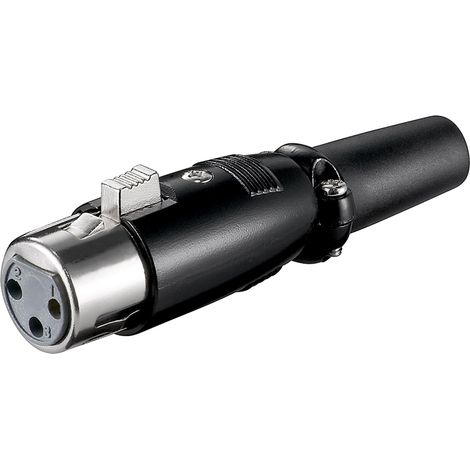 Mikrofonkupplung, XLR-Buchse (3-Pin), schwarzes Metallgehäuse mit vergoldeten Kontakten. Kontaktierung 3 Pin (1/2)