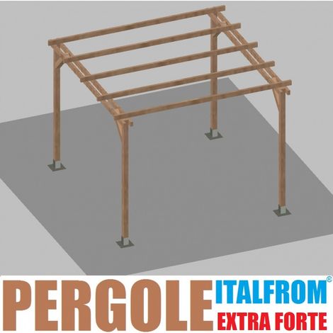 Pergola da Giardino in Legno di Pino Impregnato extra forte - mt 3 X 2 x 2,5h - con Supporti a Tassellare