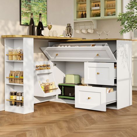Tavolo bar estensibile con contenitore, 138-204 x 39 x 105 cm, MDF e metallo, bianco DESVIAE (1/5)