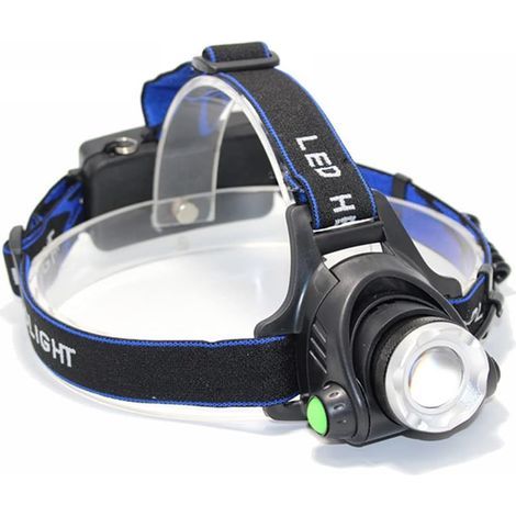 Linterna frontal LED recargable, linterna frontal LED T6/L2 de 8000 lúmenes con 3 modos, zoom, resistente al agua y con función de linterna. (1/5)